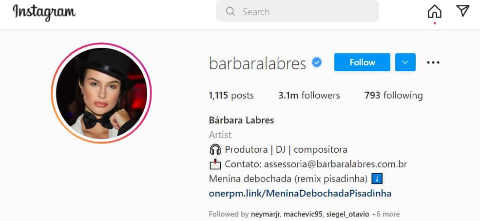 Bárbara Labres instagram com mais de 3 mi seguidores