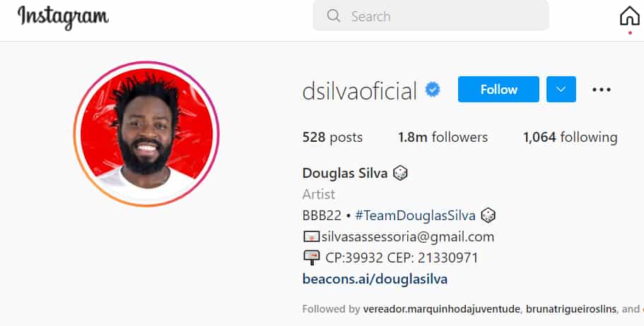Douglas Silva instagram com mais de 1,8 m de seguidores