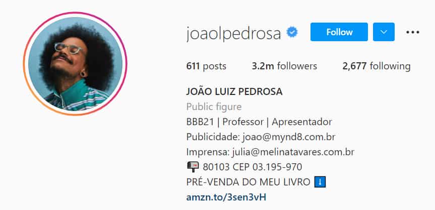 João Luiz instagram tem mais de 3 mi de seguidores