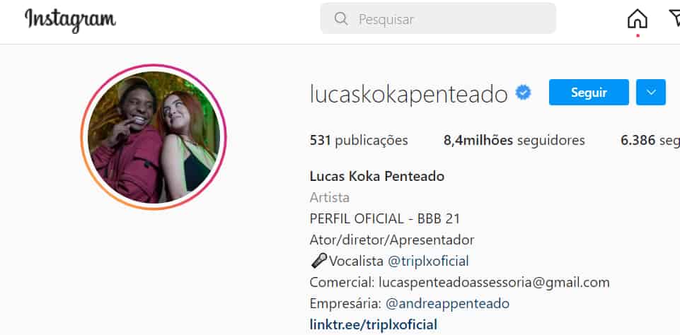 Lucas Penteado instagram tem mais de 8mi de seguidores