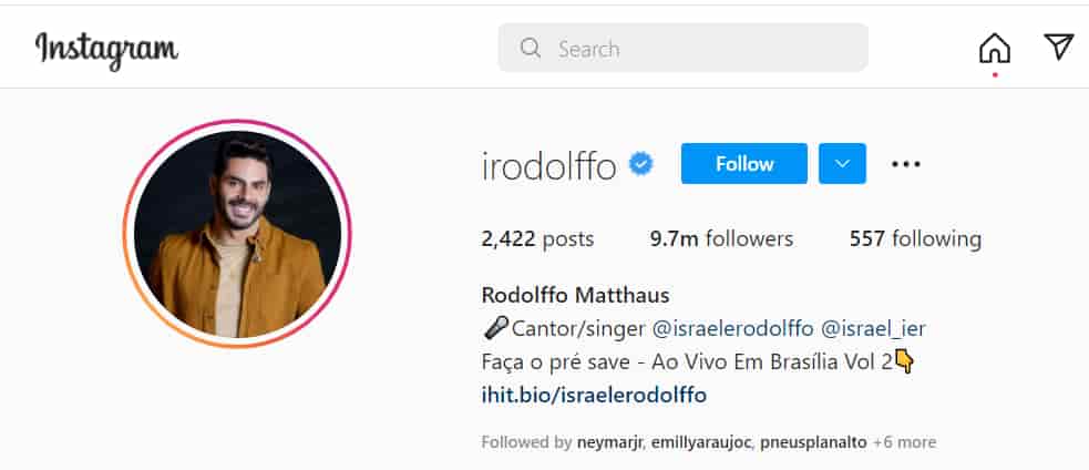 Rodolffo instagram tem quase 10 mi de seguidores