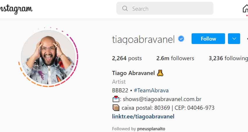 Tiago Abravanel instagram com 3 mi de seguidores