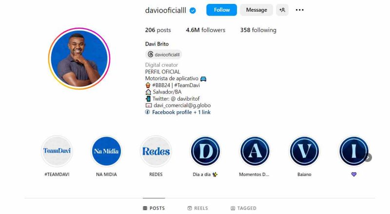 Davi atingiu 4,6m seguidores em instagram