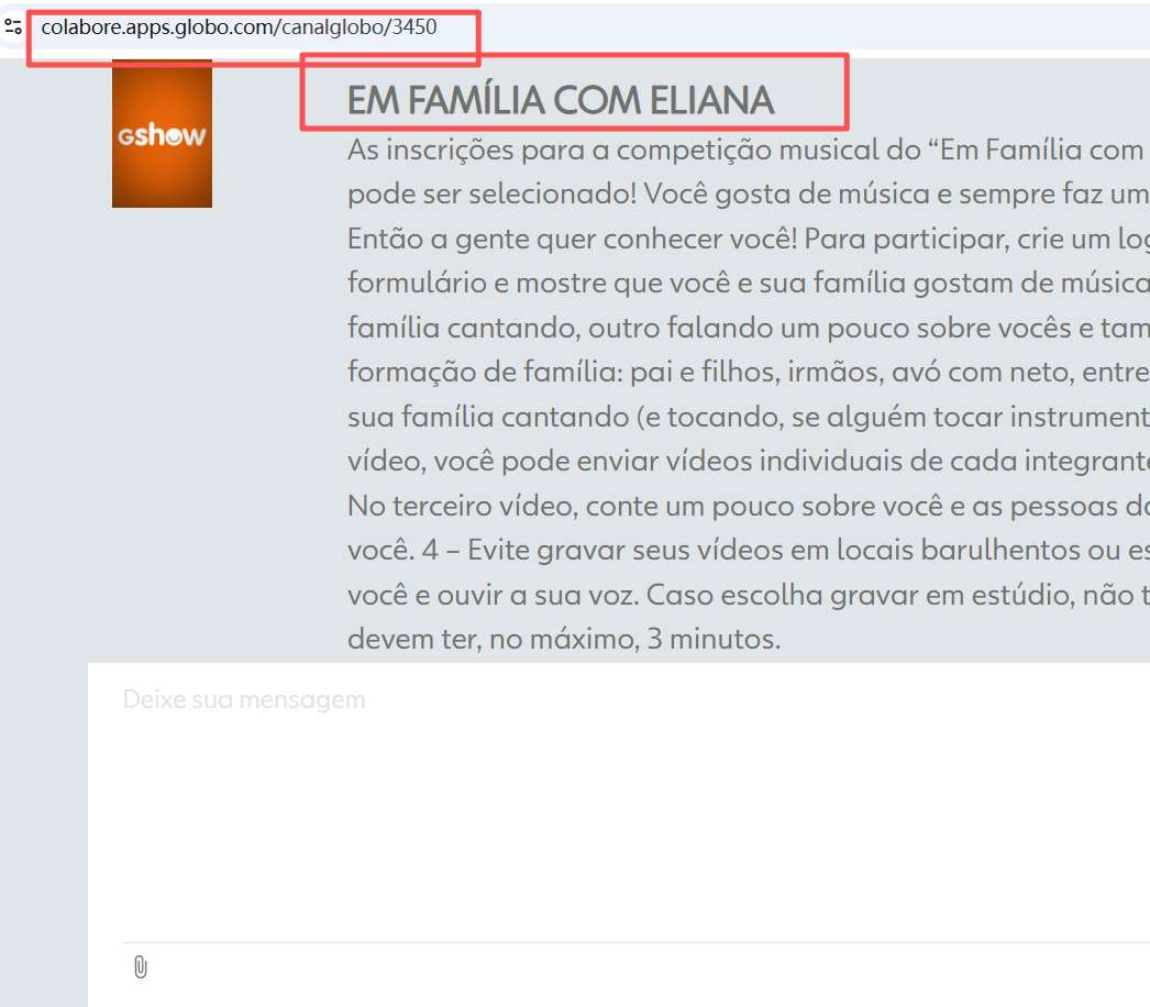 formulário de Inscrições Em Família com Eliana